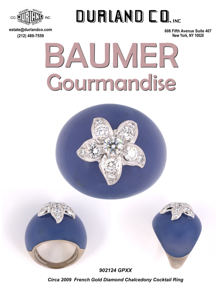 Circa 2009 French Gold Diamond Chalcedony Cocktail Ring Durland Co