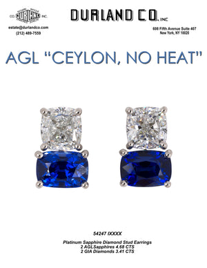 Platinum AGL Sapphire GIA Diamond Stud Earrings