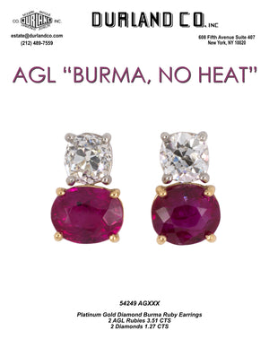 Platinum Gold Diamond Burma Ruby Earrings