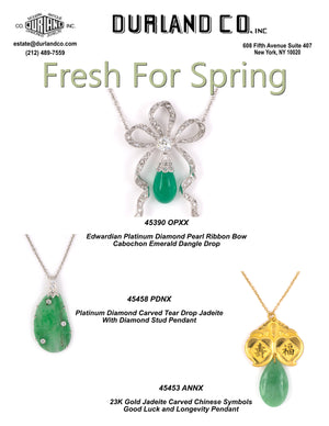 Unique Cabochon Emerald and Jadeite Pendant Necklaces