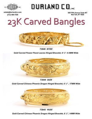 Gold Carved Flower and Phoenix Dragon Hinged Bracelets