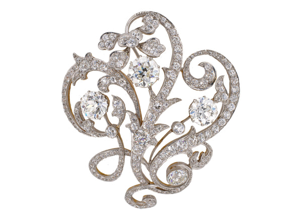 20311 - Edwardian Dreicer & Co Platinum Gold GIA Diamond Foral Scroll Pin Pendant