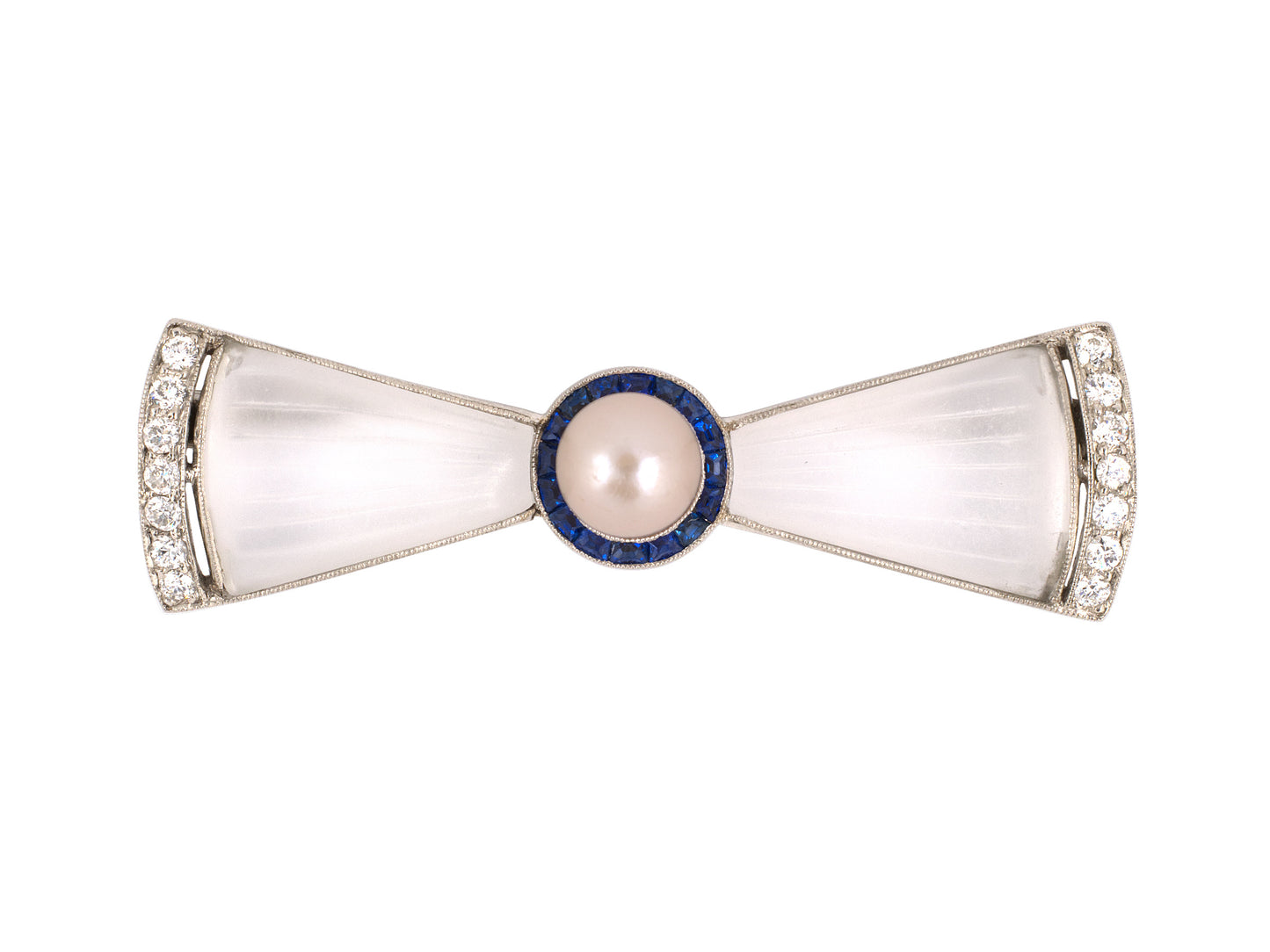 21308 - Art Deco Marcus Platinum Pearl Sapphire Diamond Crystal Pin