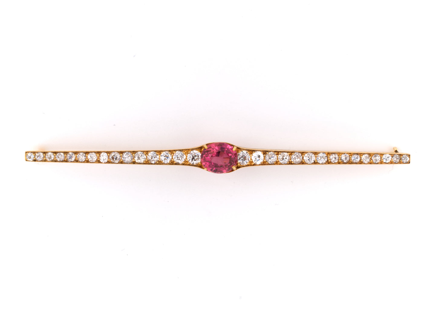 21628 - Victorian Gold Pink Tourmaline Diamond Bar Pin