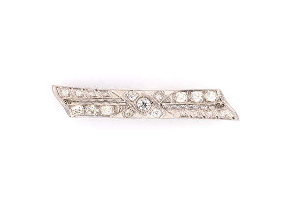 21753 - Art Deco Platinum Diamond Filigree Bar Pin