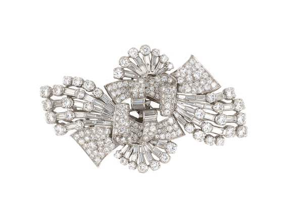 23015 - Circa 1938 Art Deco Platinum Diamond Ribbon-Like Pin Clips