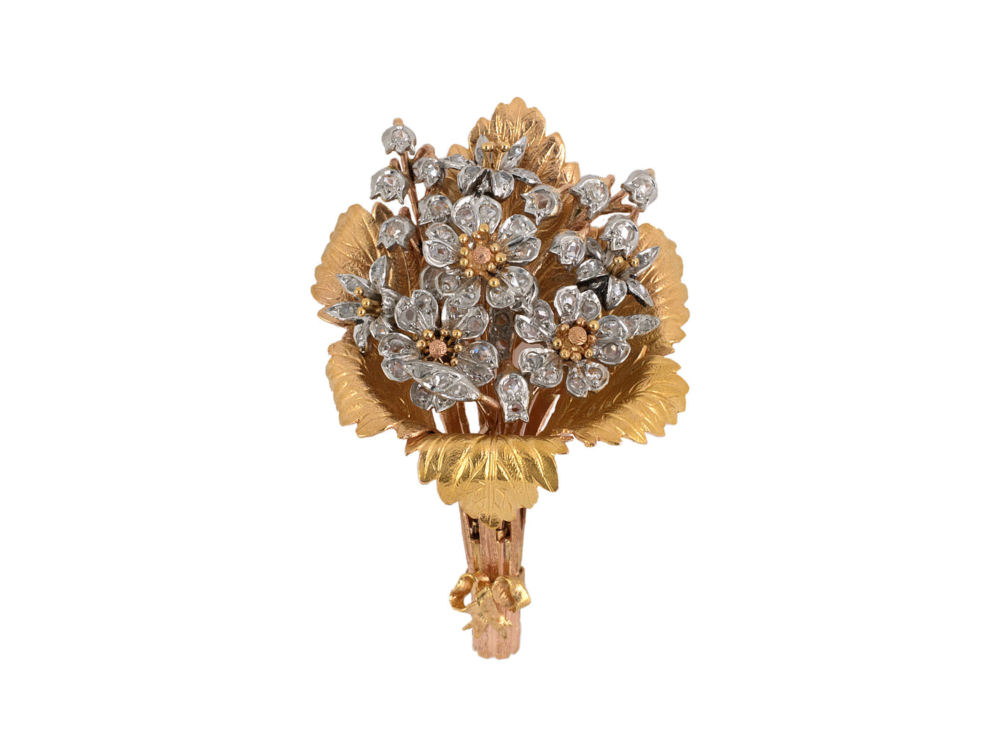 23073 - Art Nouveau Gold Platinum Diamond Flower Pin