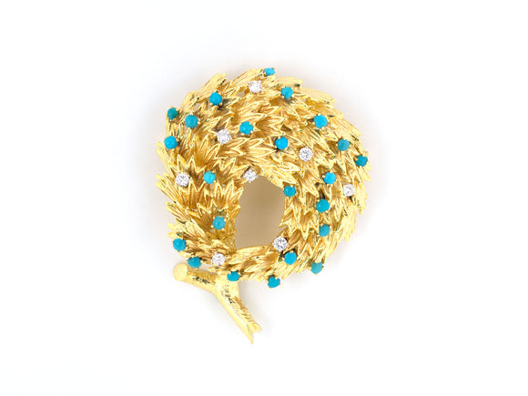 23163 - Rossi Platinum Gold Turquoise Diamond Swirl Pin