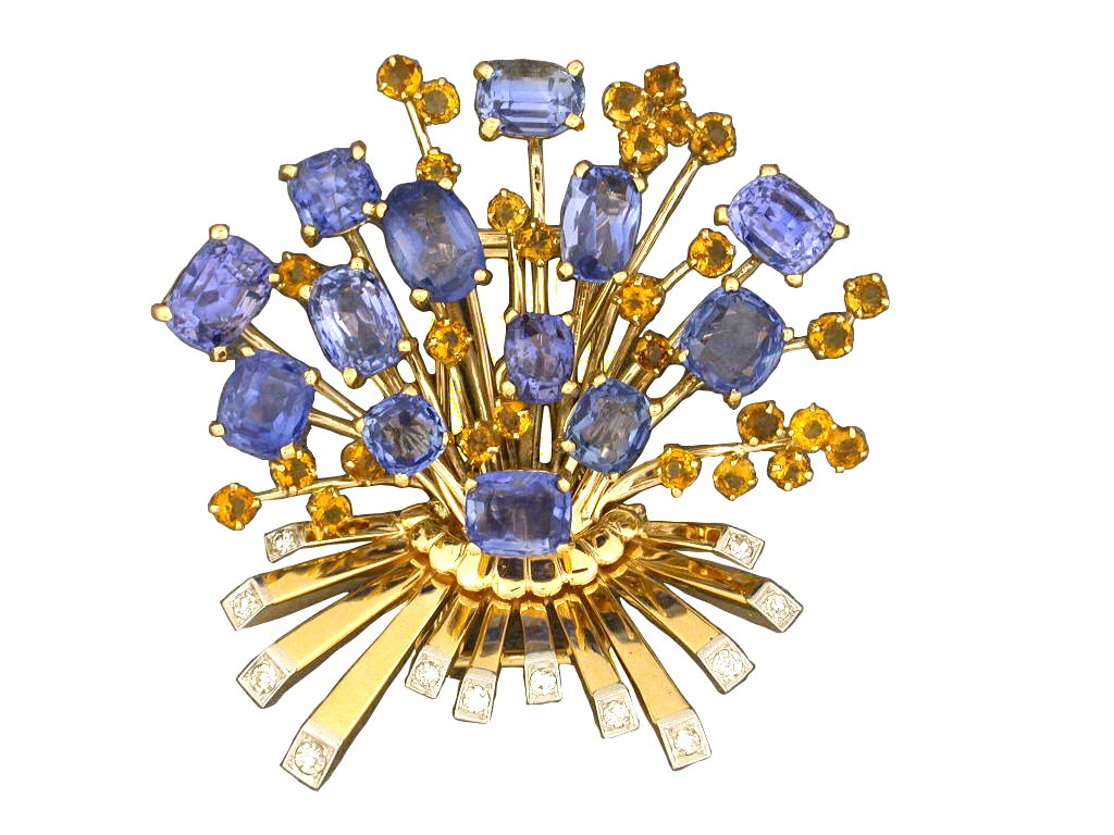 23315 - SOLD - Trabert Hoeffer Mauboussin Gold Sapphire Citrine Diamond Pin