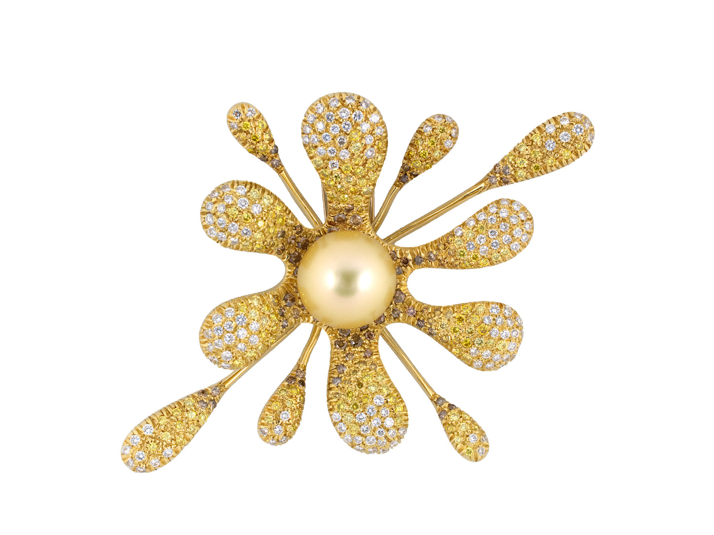 23837 - Gold Pearl Diamond Flower Spray Pin