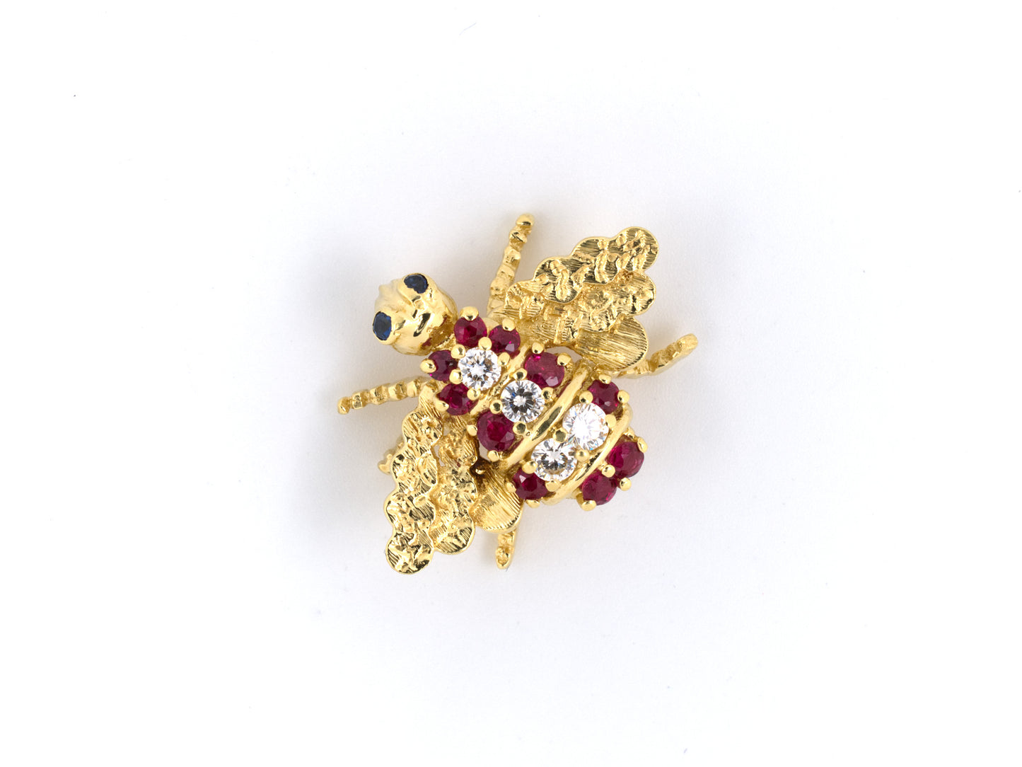 23840 - SOLD - Honora Gold Diamond Ruby Sapphire Bee Fly Pin