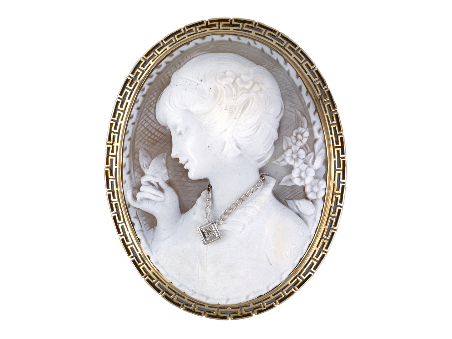 23954 - Art Deco Gold Shell Cameo Pin Pendant