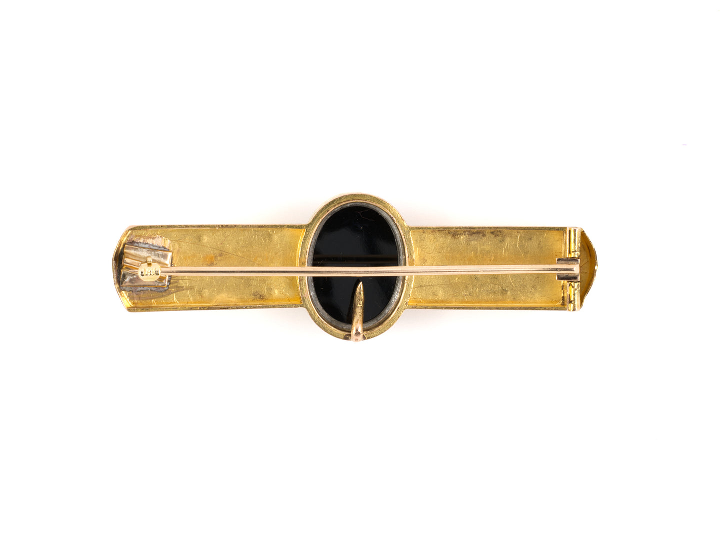 24187 - SOLD - Victorian Tri-Color Gold Cameo Leaf Motif Bar Pin With Chatelaine Hook