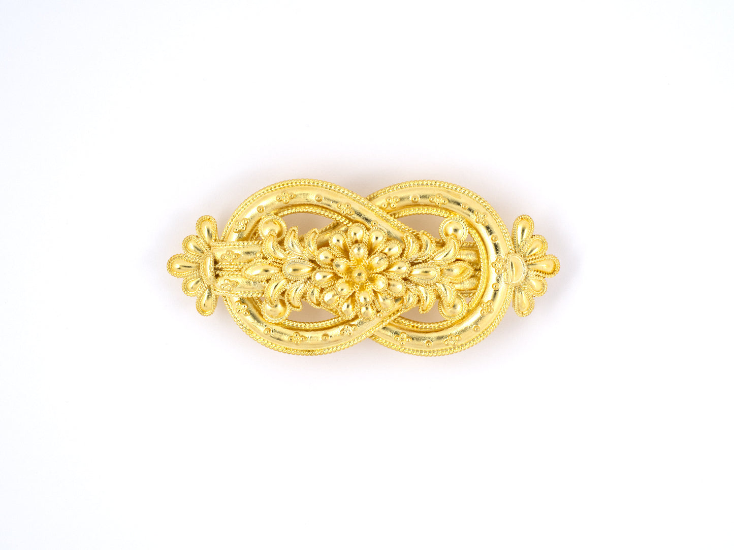 24201 - Lalaounis Greece Hercules Knot Gold Carved Woven Floral Design Pin