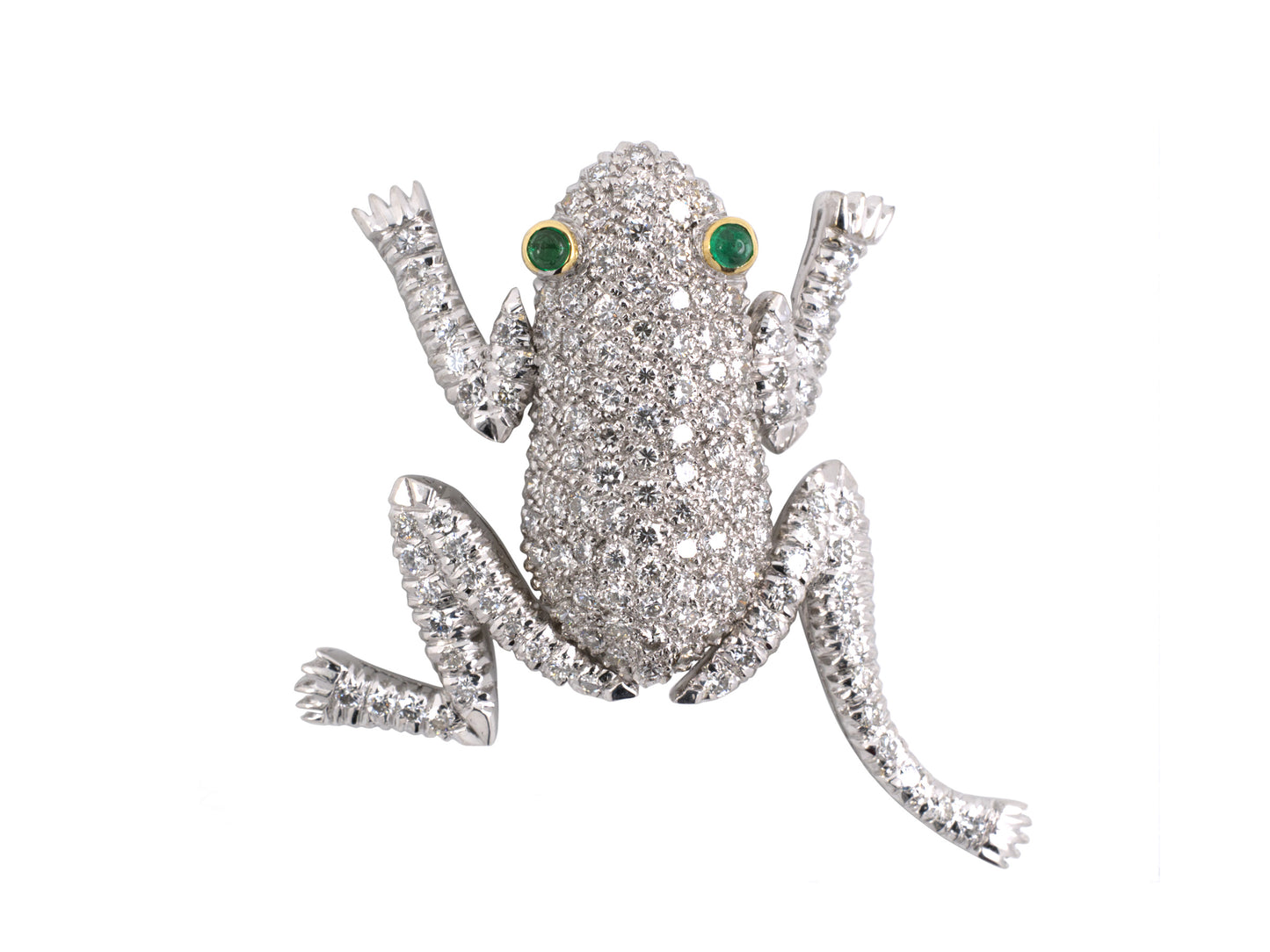 24219 - SOLD - Gold Emerald Diamond Frog Pin