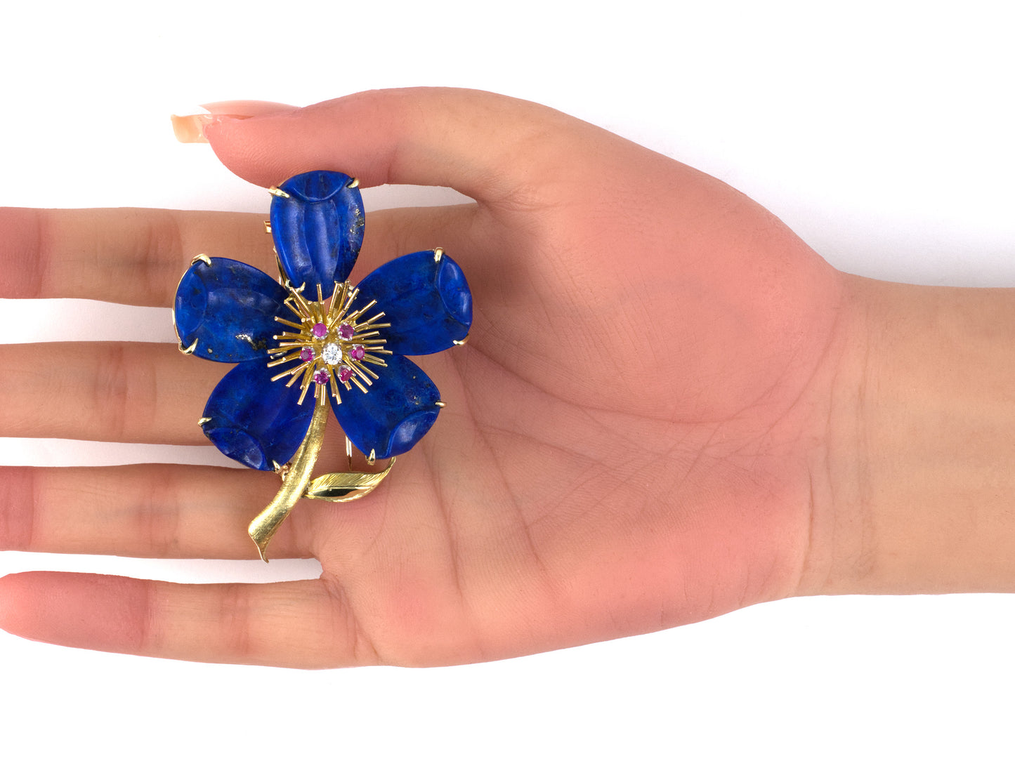 24269 - Gumps Emis Gold Lapis Ruby Diamond Flower Pin