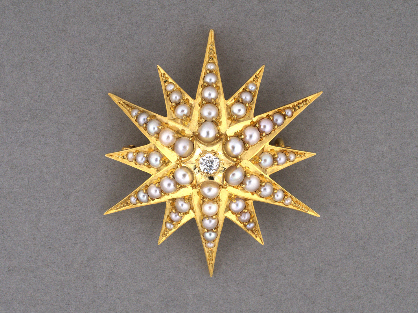 24276 - Victorian Gold 1/2-Pearl Diamond Starburst Pin