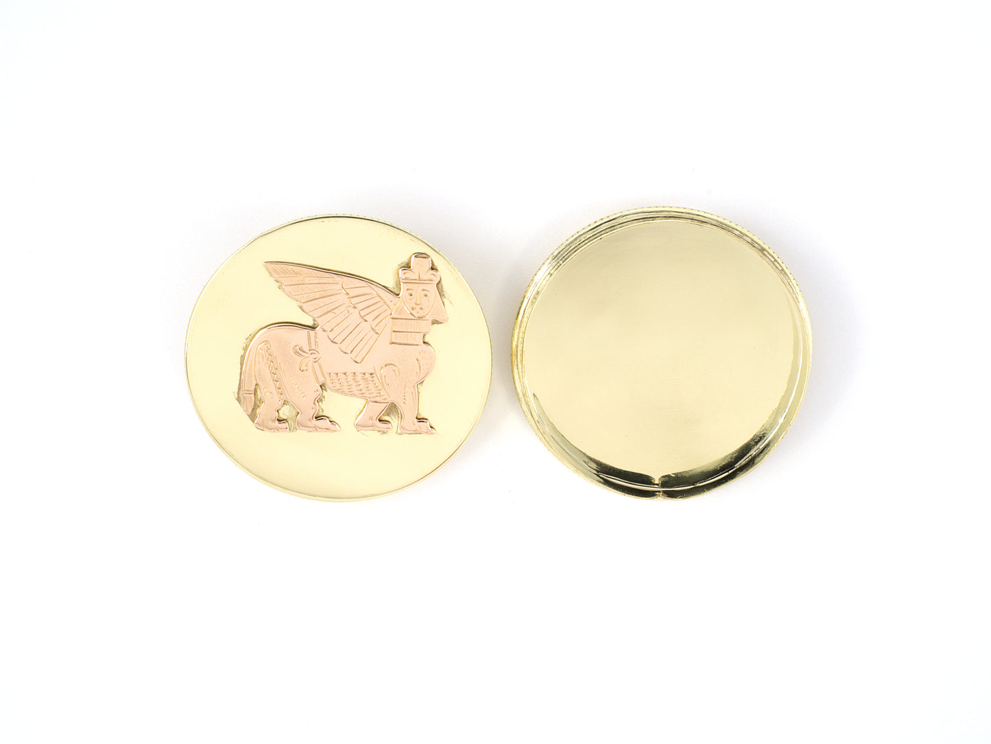 31325 - SOLD - Circa 1940 Tiffany Gold Carved Sphinx Pill Box
