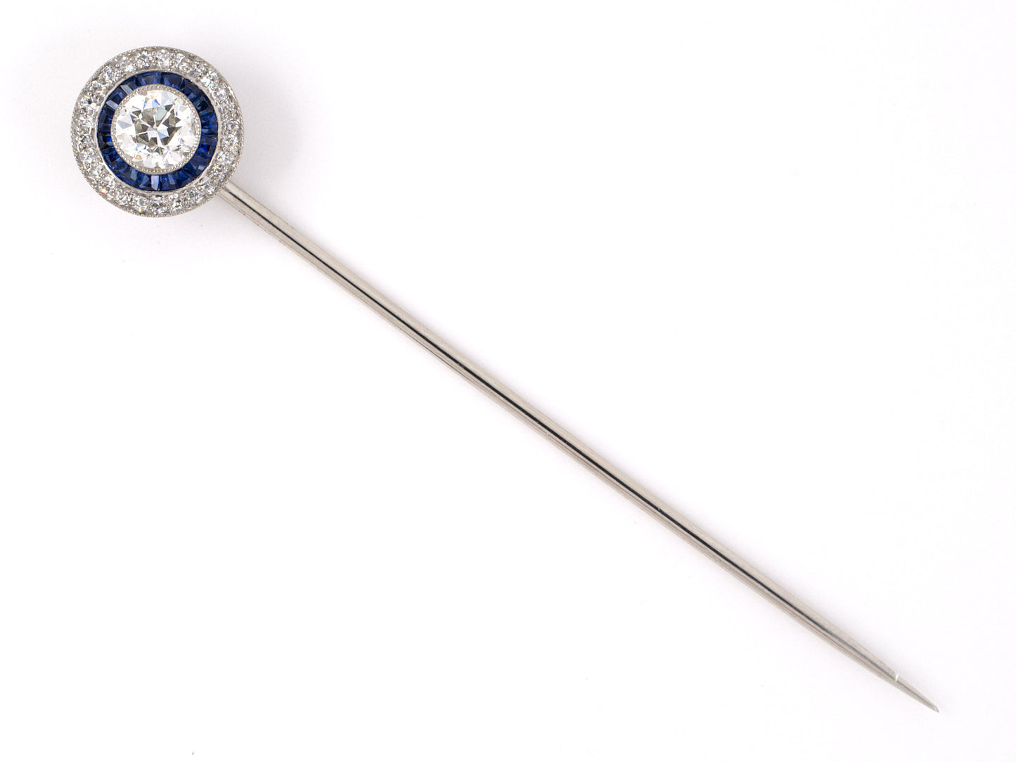 31341 - Circa 1920 Art Deco Bailey, Banks & Biddle Platinum Diamond Sapphire Stick Pin