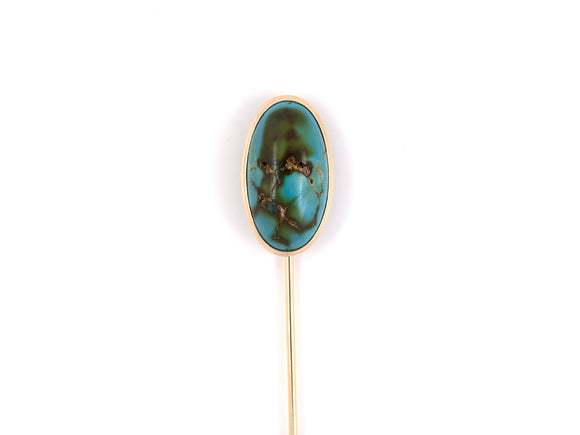 31371 - Victorian Gold Turquoise Elongated Oval Stick Pin