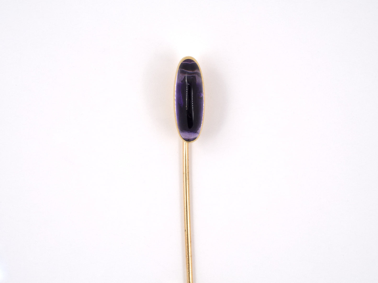 31377 - SOLD - Victorian Carrington & Co Gold Amethyst Elongated Oval Stick Pin