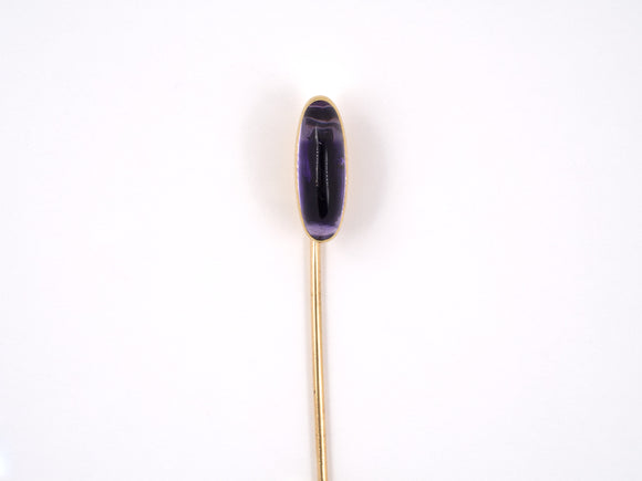 31377 - Victorian Carrington & Co Gold Amethyst Elongated Oval Stick Pin