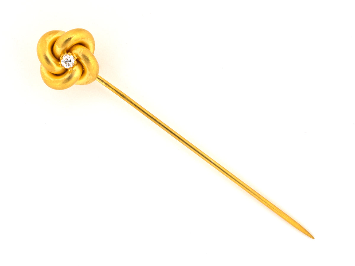 31392 - Victorian Gold Diamond Lovers Knot Stick Pin
