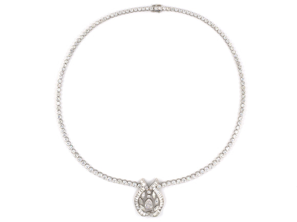 41461 - Circa 1960 Platinum Diamond Bow Wreath Drop Necklace