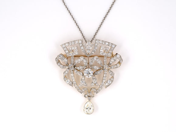 41942 - Edwardian Platinum Gold Diamond Pin Pendant Necklace