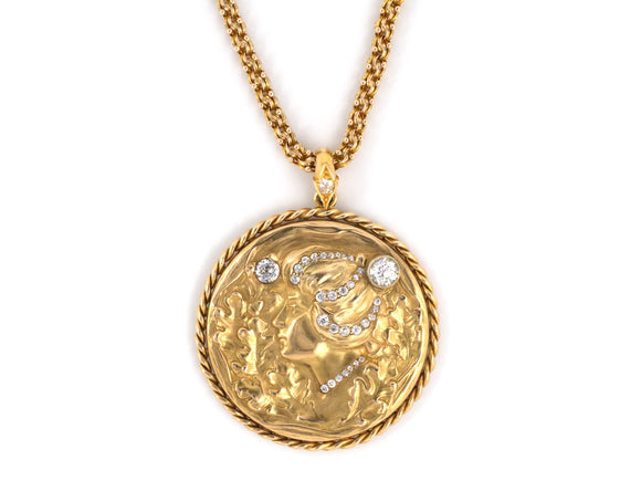 43842 - Art Nouveau Gold Diamond Pendant Necklace