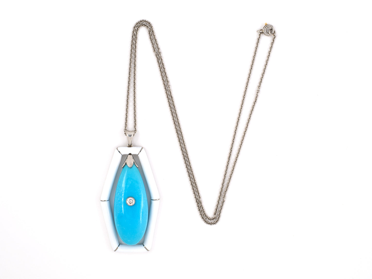43852 - Gold Turquoise Diamond White Enamel Pendant