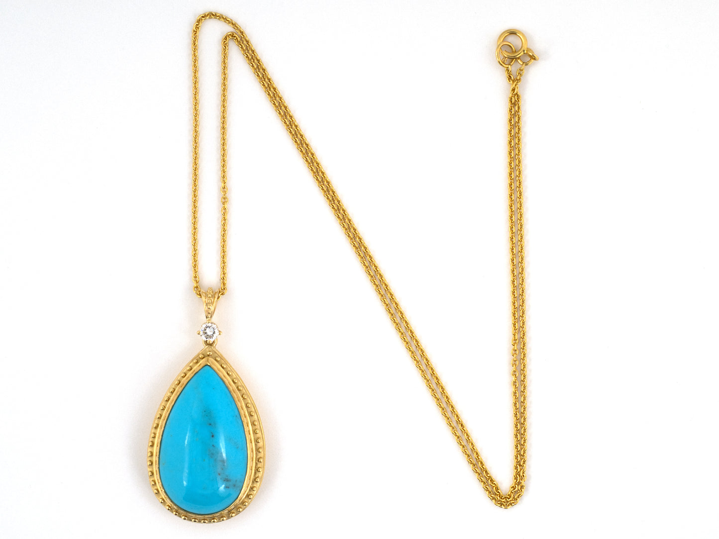 45249 - SOLD - Gold Diamond Pear Shape Turquoise Pendant Necklace