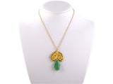 45453 - 23K Gold Jadeite Carved Chinese Symbols for Good Luck and Longevity Pendant Necklace