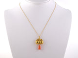 45461 - 23K Gold Floral Leaves Chinese Tear Drop Coral Pendant Necklace