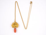 45461 - 23K Gold Floral Leaves Chinese Tear Drop Coral Pendant Necklace