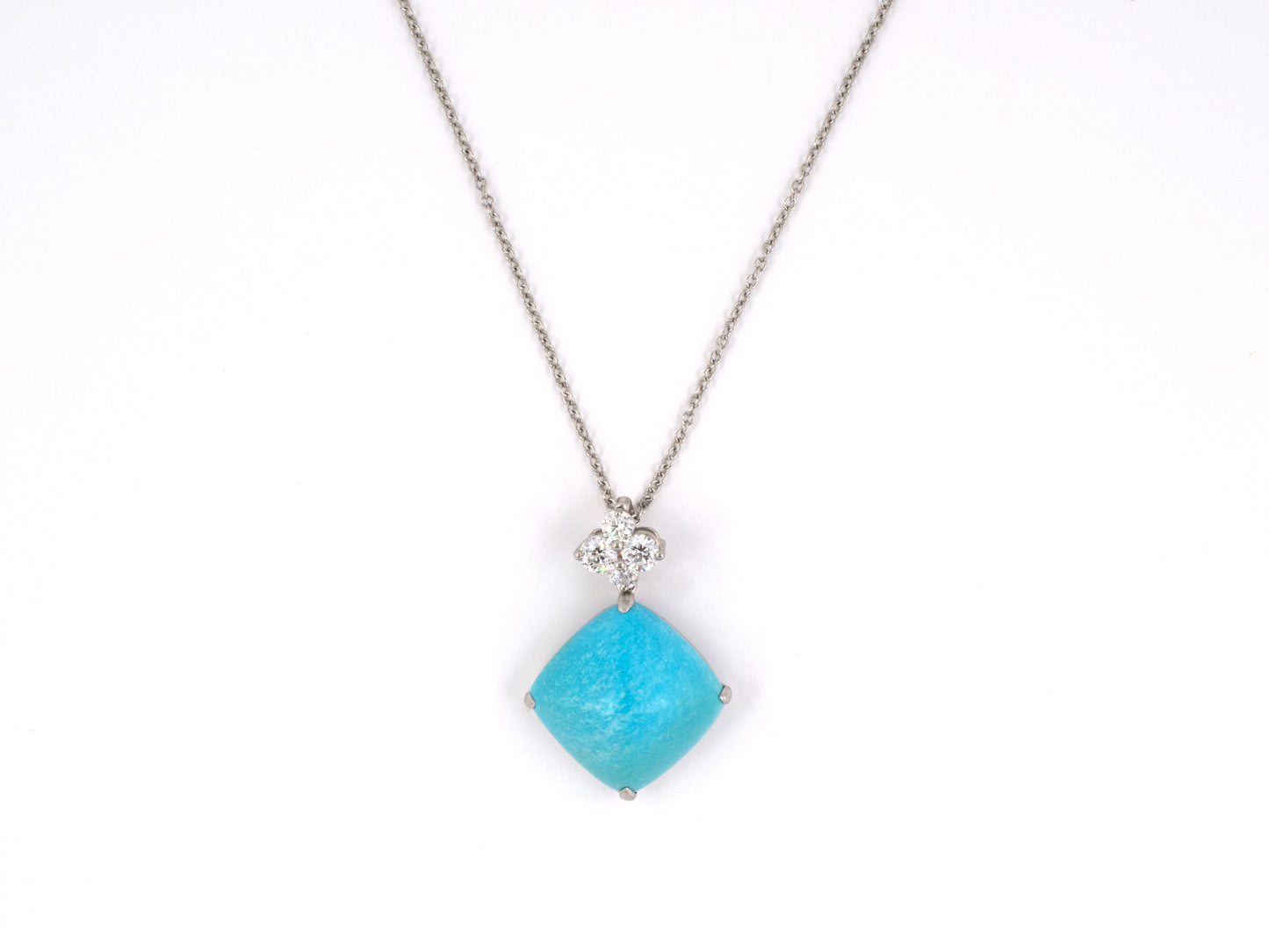 45463 - Platinum Sugarloaf Turquoise Diamond Pendant Necklace