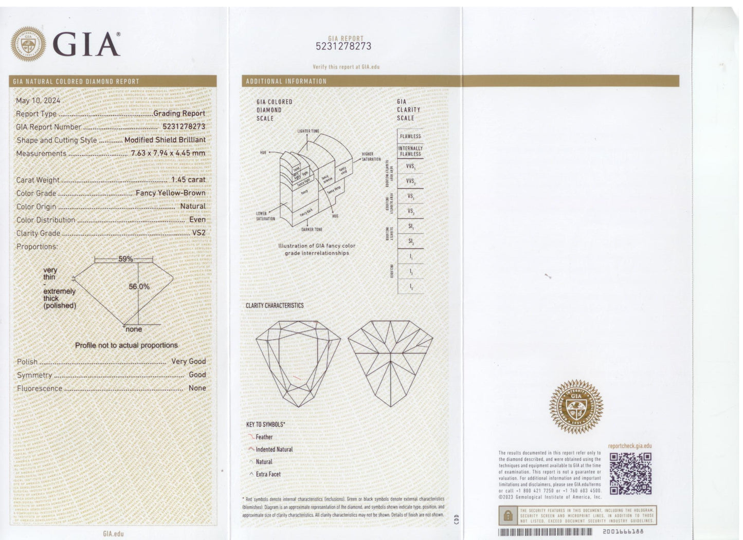 45482 - SOLD - Gold Diamond GIA Fancy Yellow Brown Kite Pendant Necklace