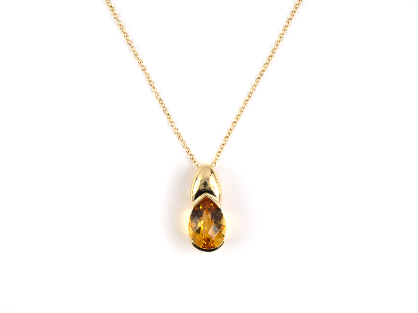 45522 - SOLD - Gold Citrine Pear Pendant Necklace