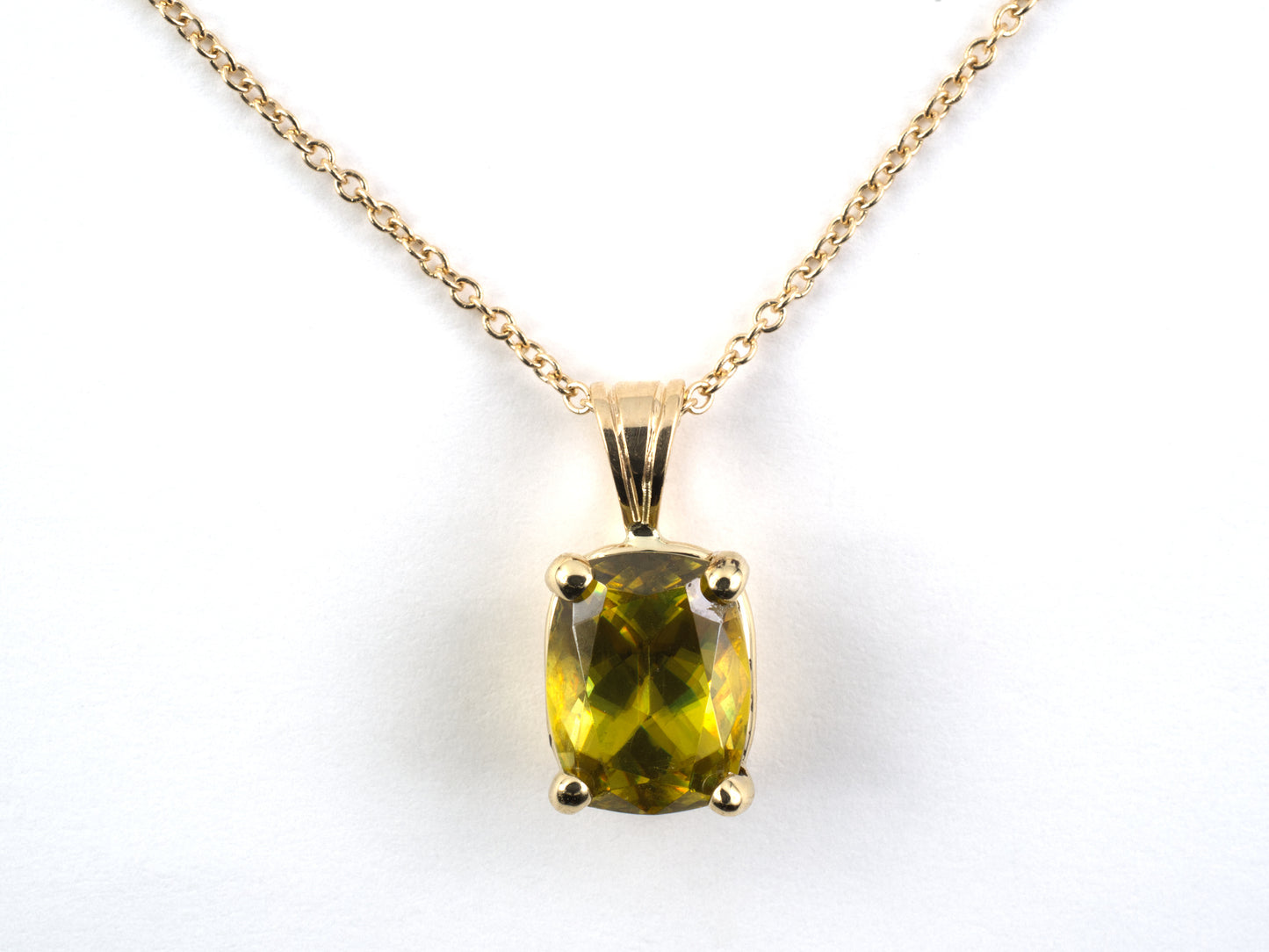 45523 - SOLD - Gold Sphene Cushion Shape Pendant Necklace