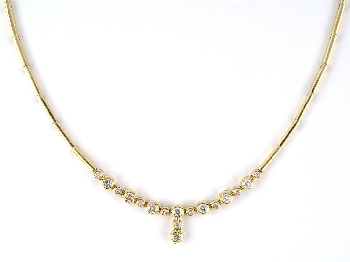 45547 - Gold Diamond Bar Link Drop Center Necklace
