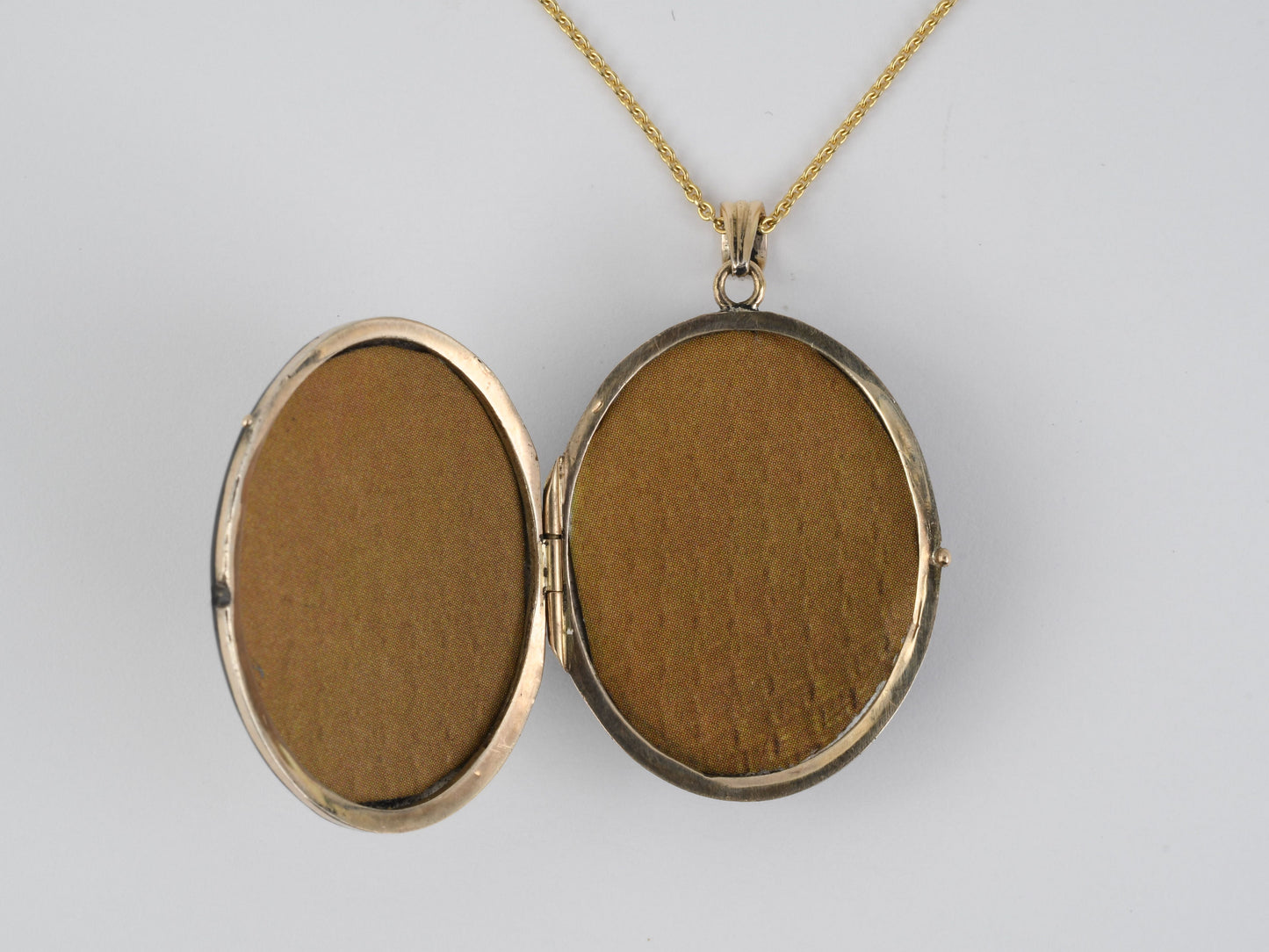 45575 - Victorian Circa 1860s Gold Silver Black Enamel 1/2-Pearl Locket Pendant Necklace