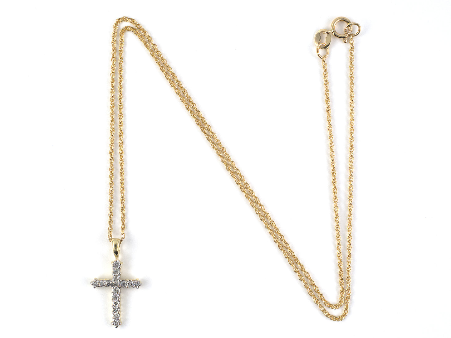 45576 - SOLD - Gold 2-Tone Diamond Prong Set Cross Pendant Necklace