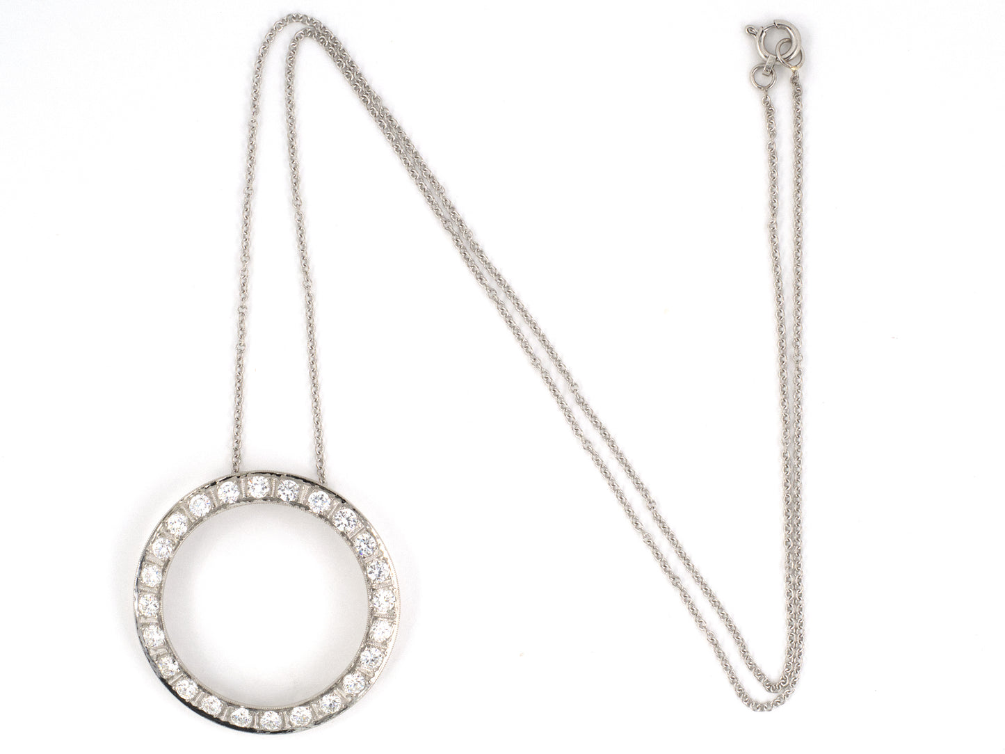 45583 - Circa 1950s Platinum Diamond Circle Pendant Necklace