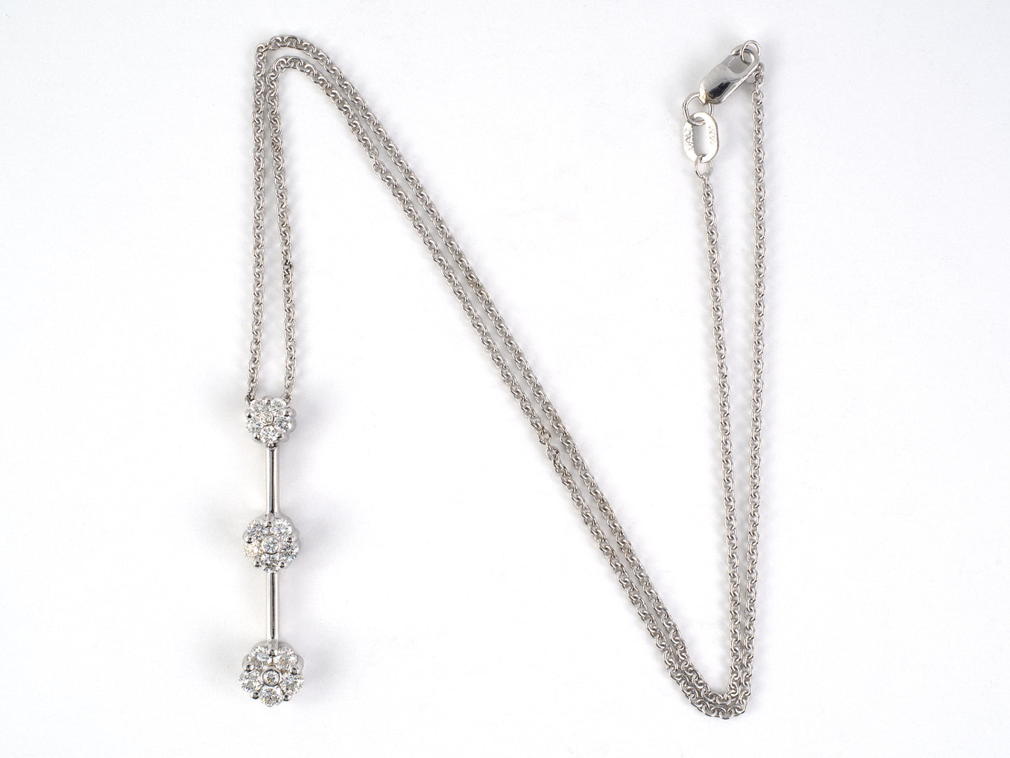 45588 - Gold Diamond Triple Floral Cluster Vertical Pendant Necklace
