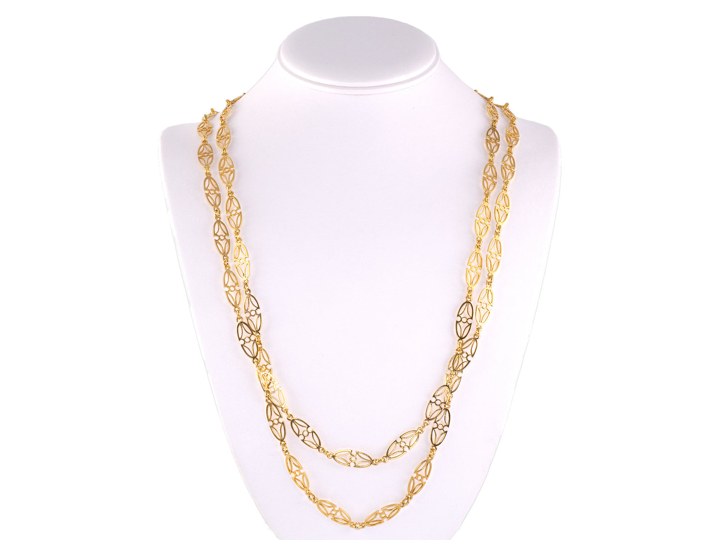 45594 - Circa 1970s Gold Oval Open Scroll Link Necklace