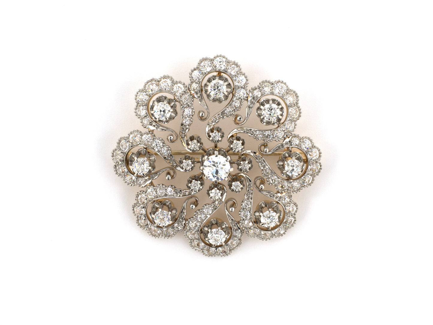 45596 - SOLD - Victorian Circa 1885 Platinum Gold Diamond Scroll Pin Pendant