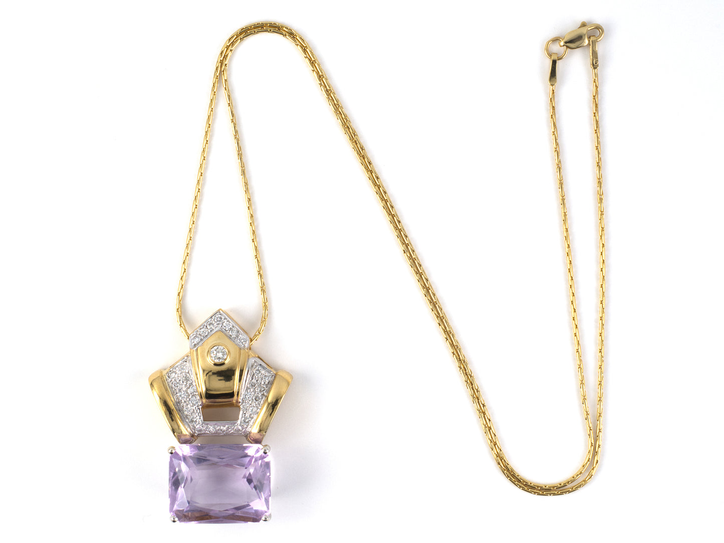 45605 - Gold Amethyst Diamond Crown Motif Pendant Necklace