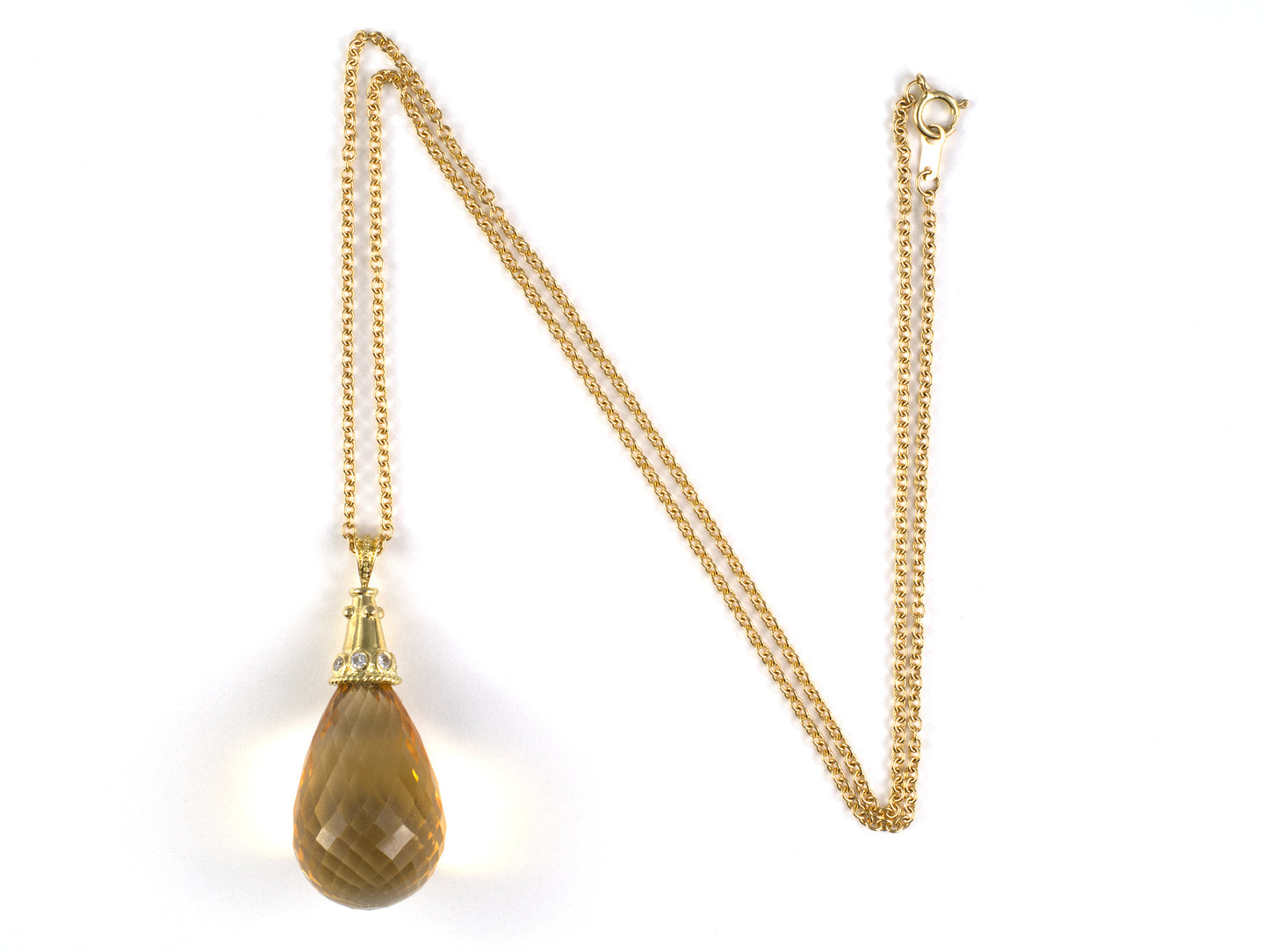 45697 - Gold Diamond Citrine Briolette Drop Pendant Necklace