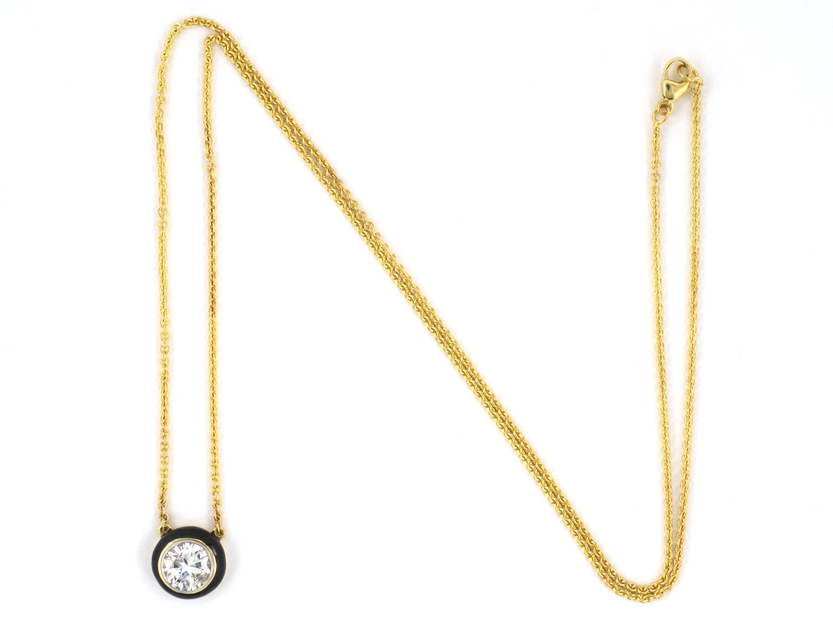 45700 - Cerro Gold Platinum Diamond Black Enamel Solitaire Pendant Necklace