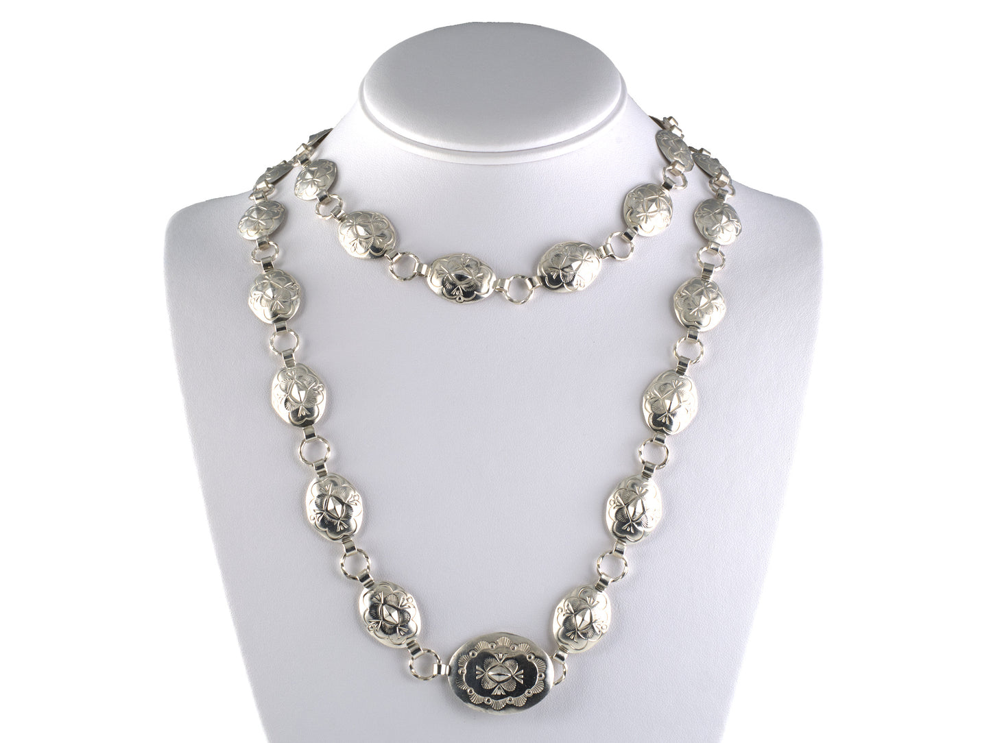 45702 - Sterling Silver Etched Shield Design Oval Link Necklace